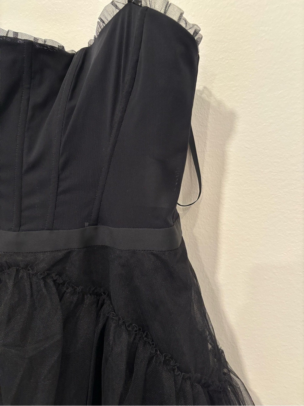 BCBG MAXAzria Black Tiered Tulle Dress with Spaghetti Straps - Picture 5 of 12